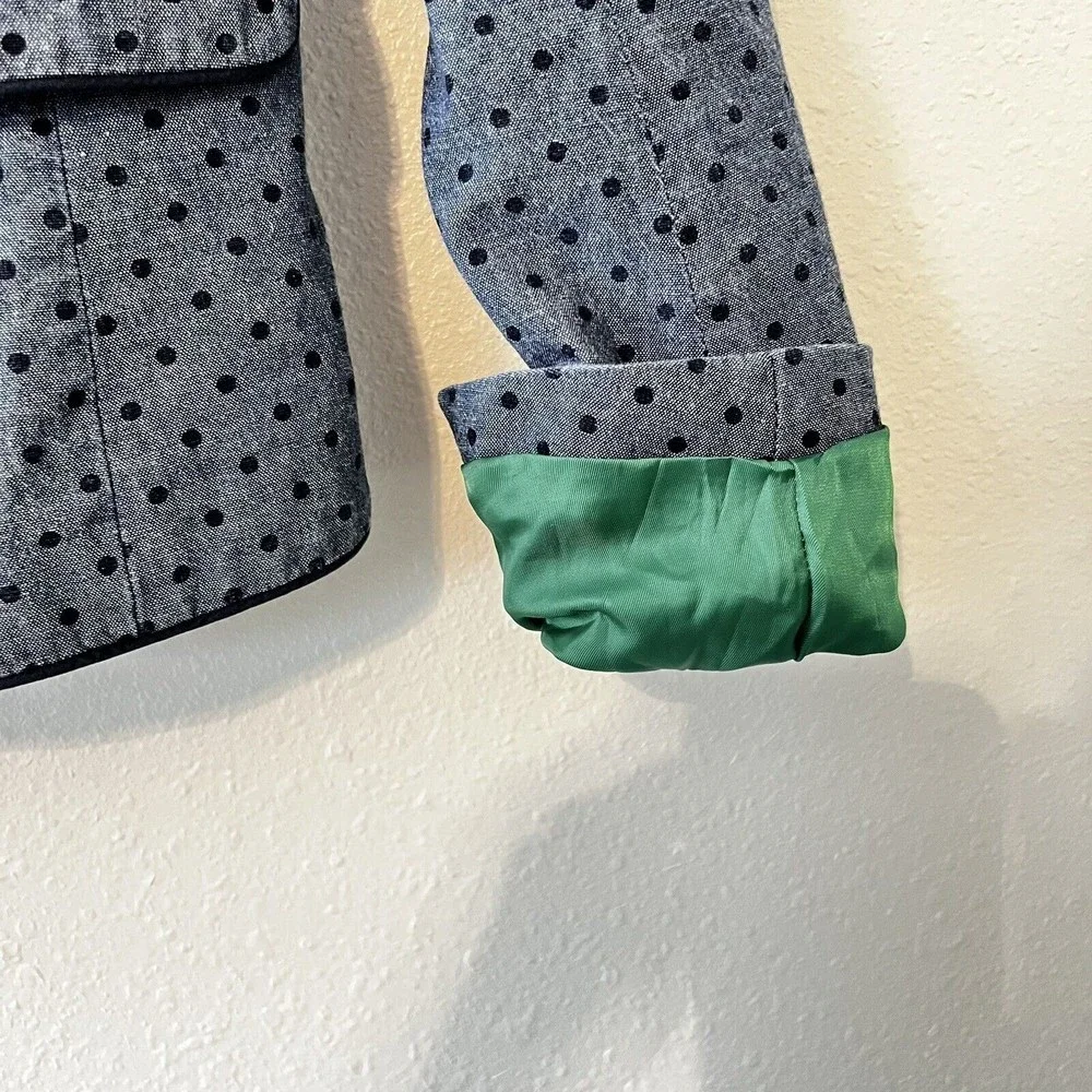 GAP Academy Blazer Jacket Size 0 Blue Polka Dot Chambray Casual Preppy Boho - Picture 9 of 14